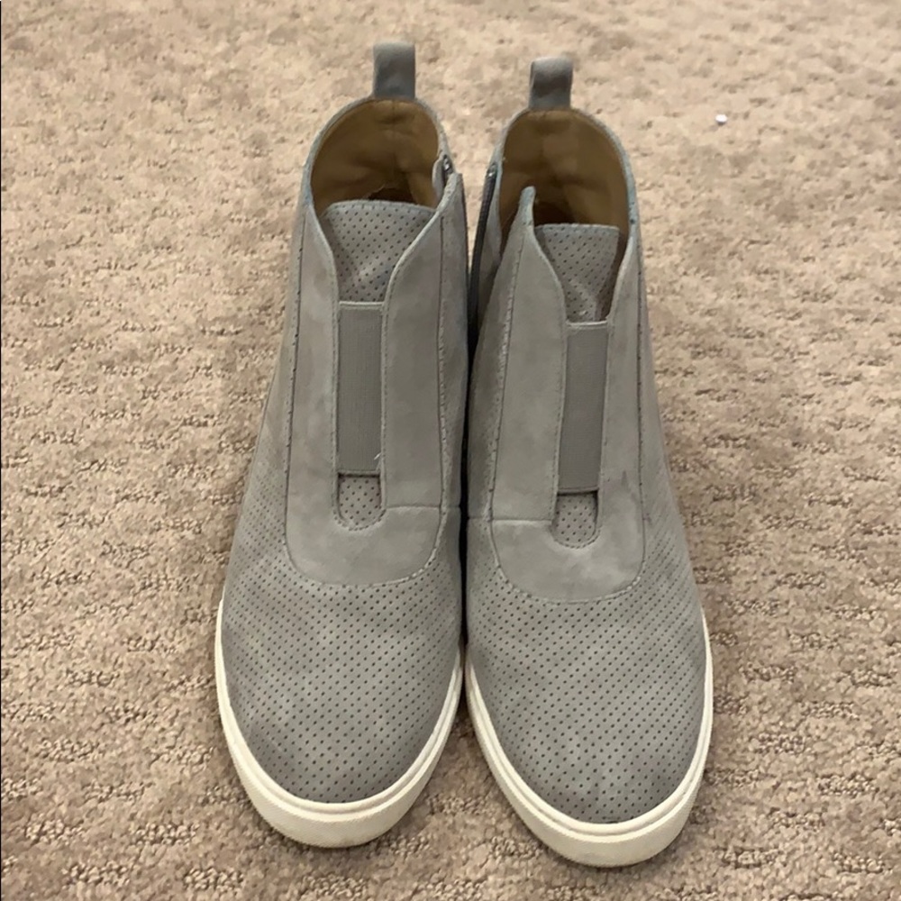 Linea Paola Grey Suede Wedge Sneakers